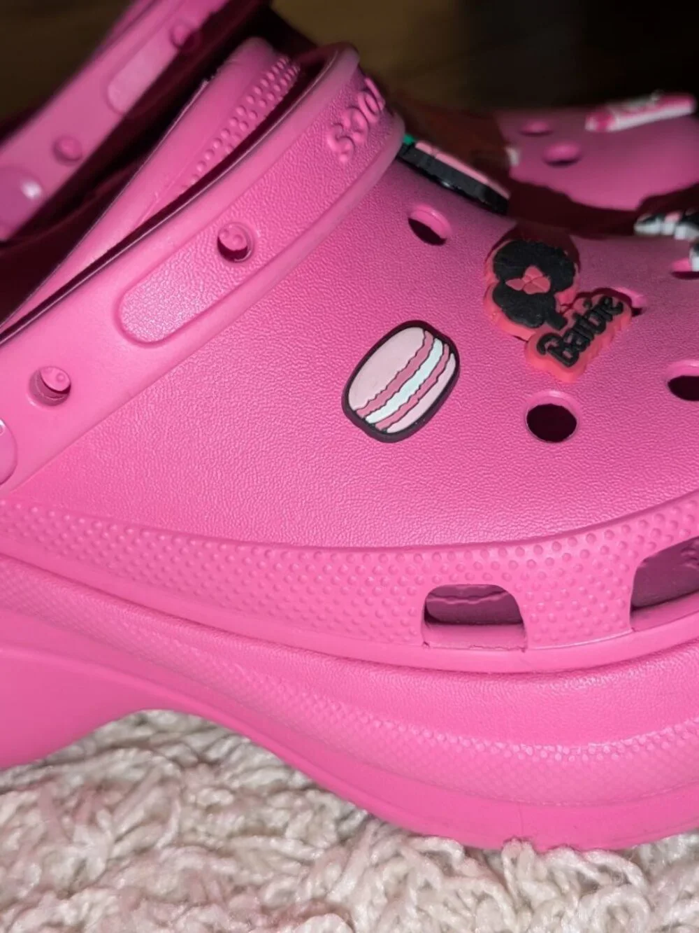 Bright pink Crocs platform clogs! Barbie and other jibbitz accessories included!